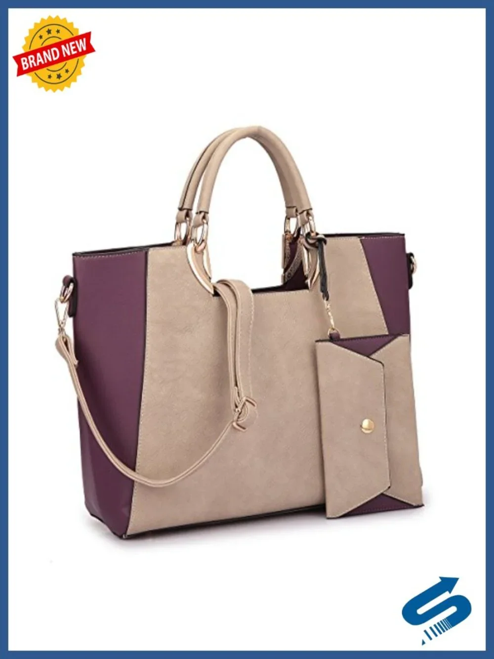 Large Vegan Leather Tote Satchel Work Bag with Matching Wristlet